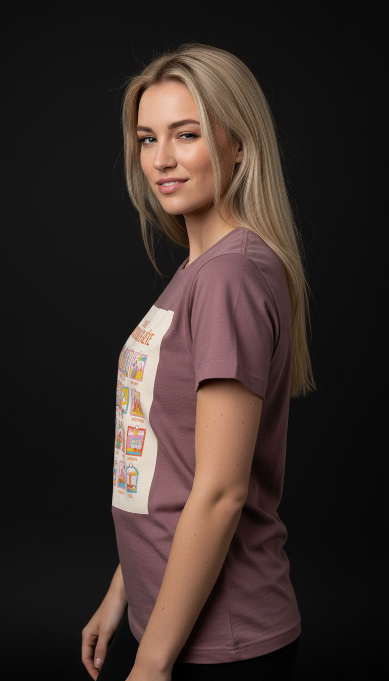 Dream Travel Checklist Mauve Cotton T-Shirt for Women | Travel Graphic Tee