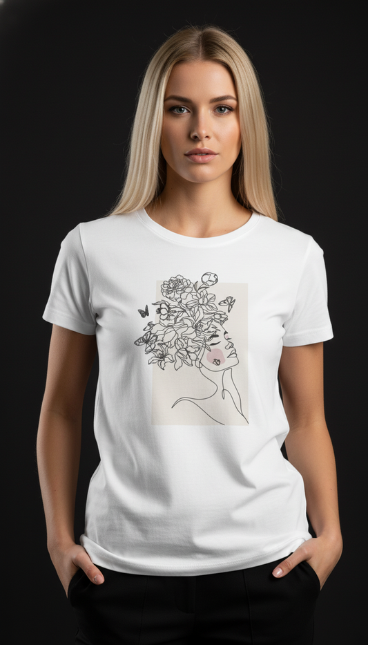 Abstract Face Graphic Printed T-Shirt for Women