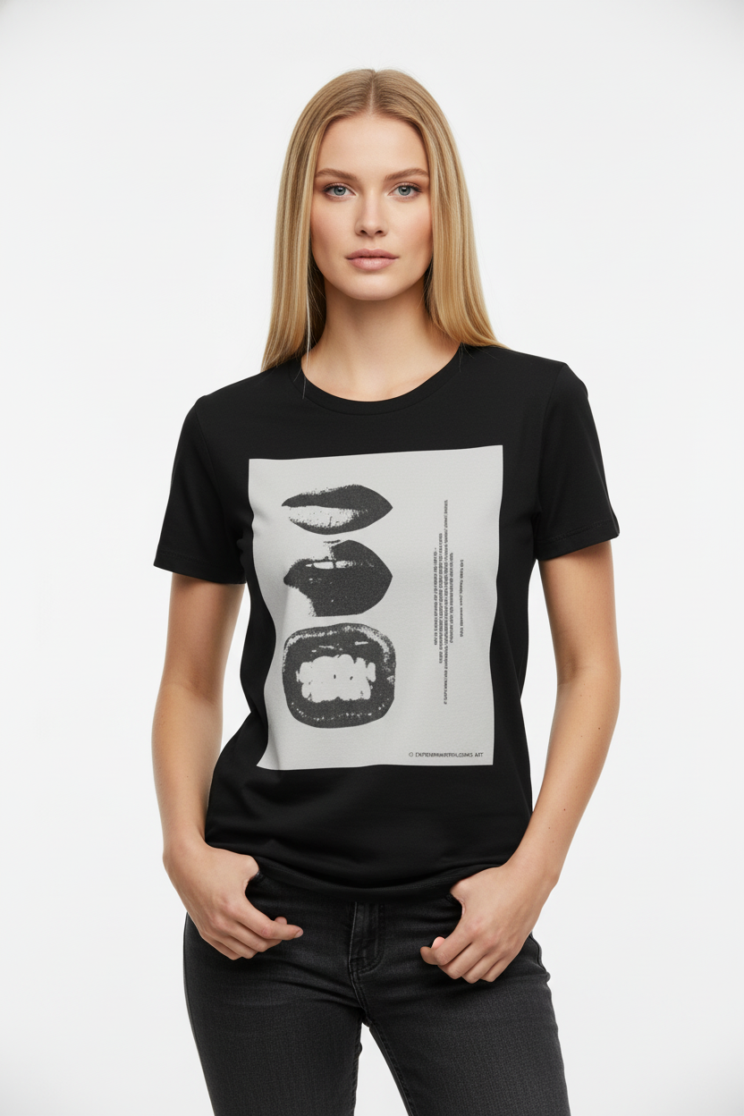 Abstract Lips Graphic T-Shirt for Women – Street Style Statement Tee