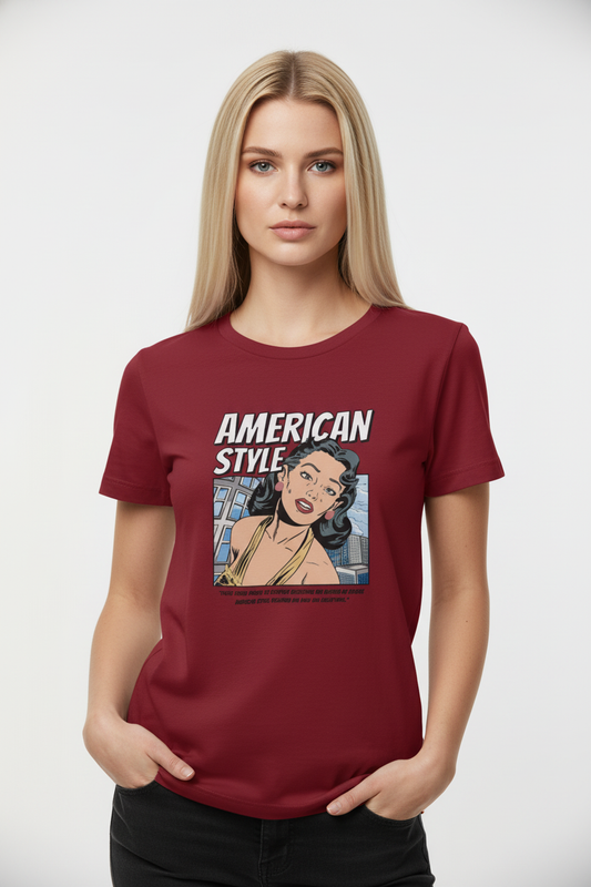 “American Style” Retro Comic Graphic T-Shirt for Women