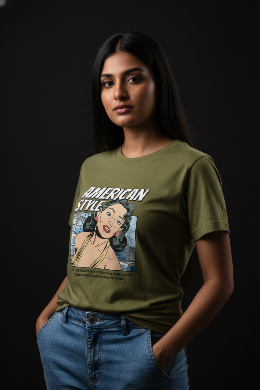 “American Style” Retro Comic Graphic T-Shirt for Women