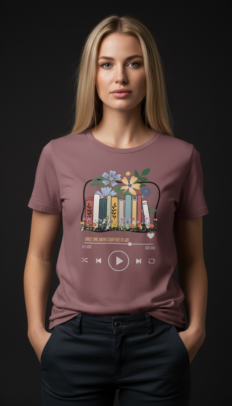 “Only One More Chapter” Book Lover Graphic Maroon T-Shirt for Women