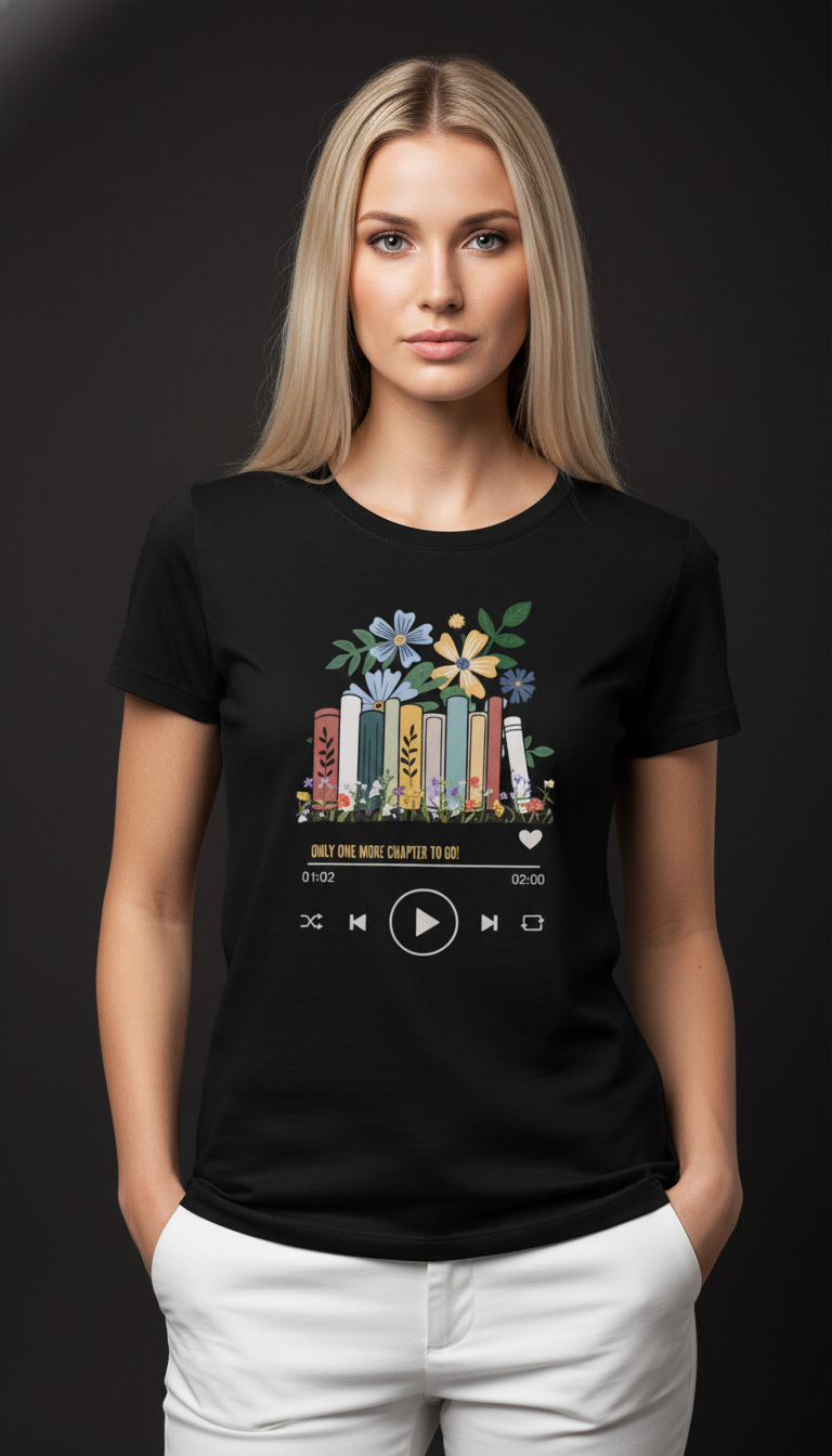 “Only One More Chapter” Book Lover Graphic Maroon T-Shirt for Women
