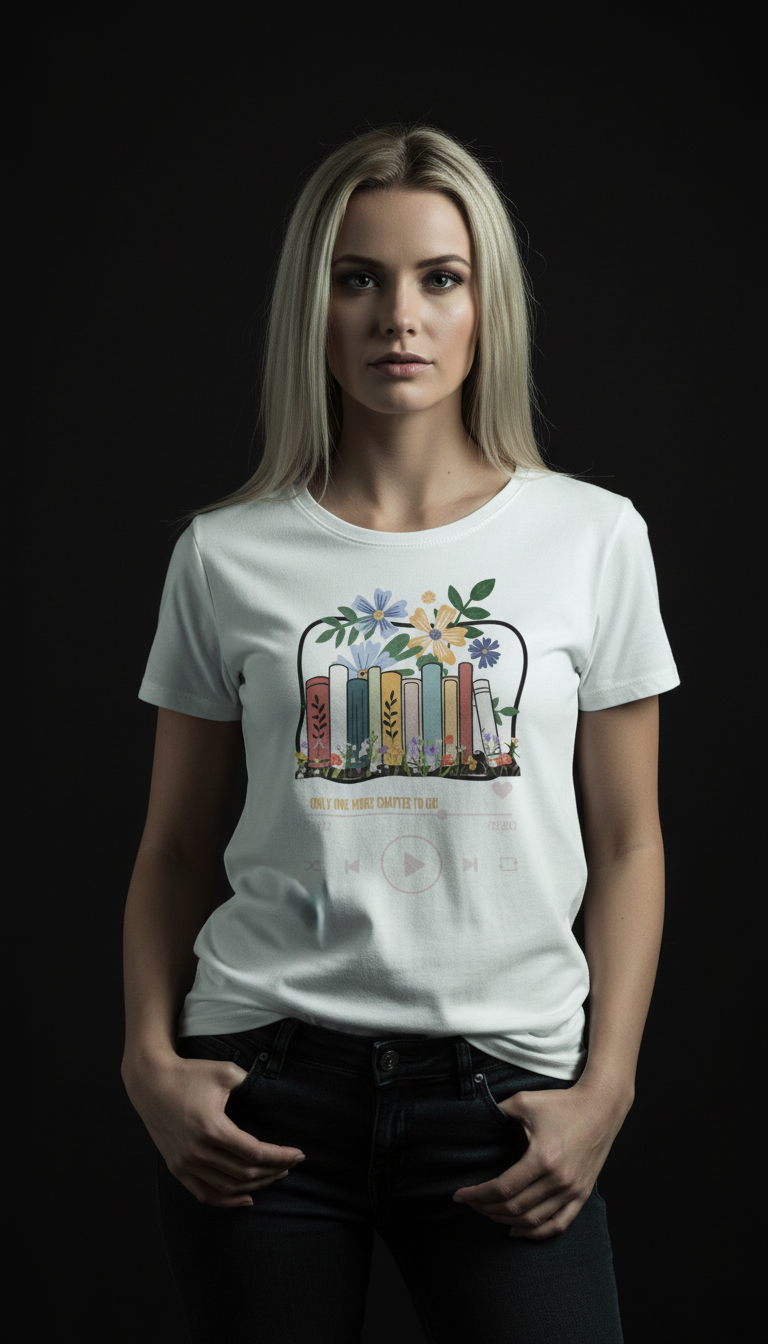 “Only One More Chapter” Book Lover Graphic Maroon T-Shirt for Women
