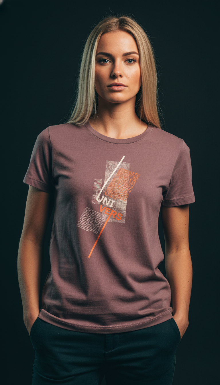 “UNIVERS” Minimal Graphic Mauve T-Shirt for Women – Modern Aesthetic Streetwear