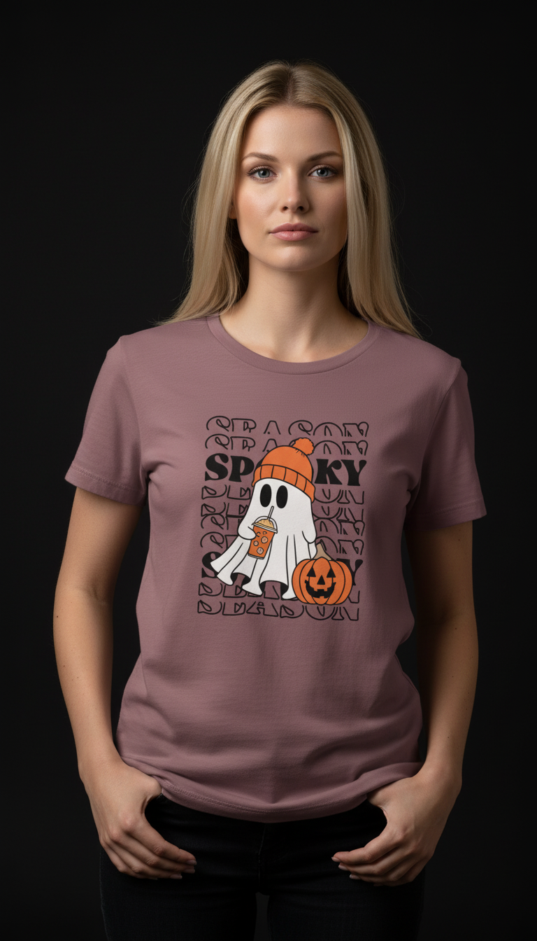 Spooky Halloween Cotton T-Shirt for Women | Cute Ghost Graphic Tee