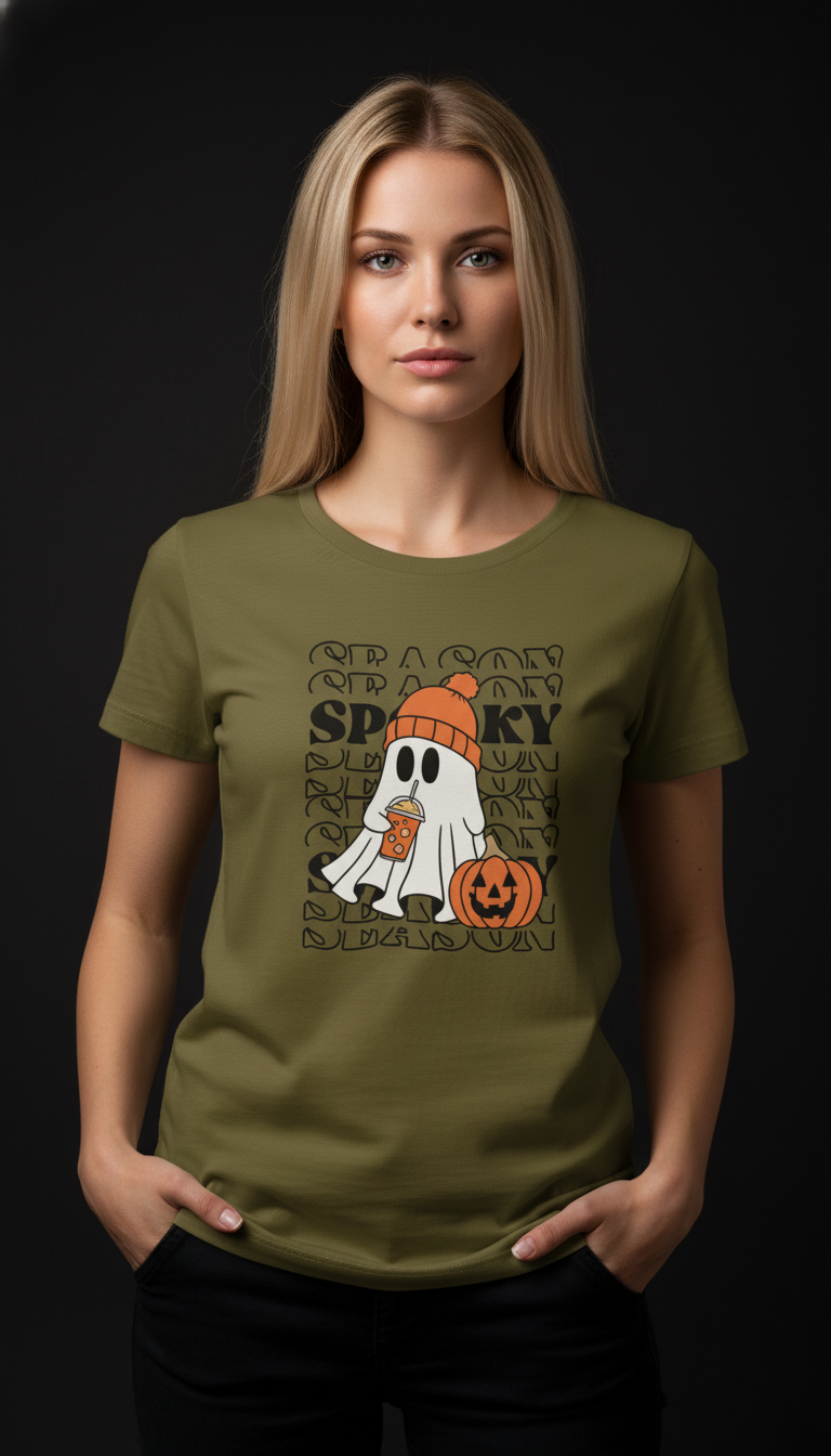 Spooky Halloween Cotton T-Shirt for Women | Cute Ghost Graphic Tee