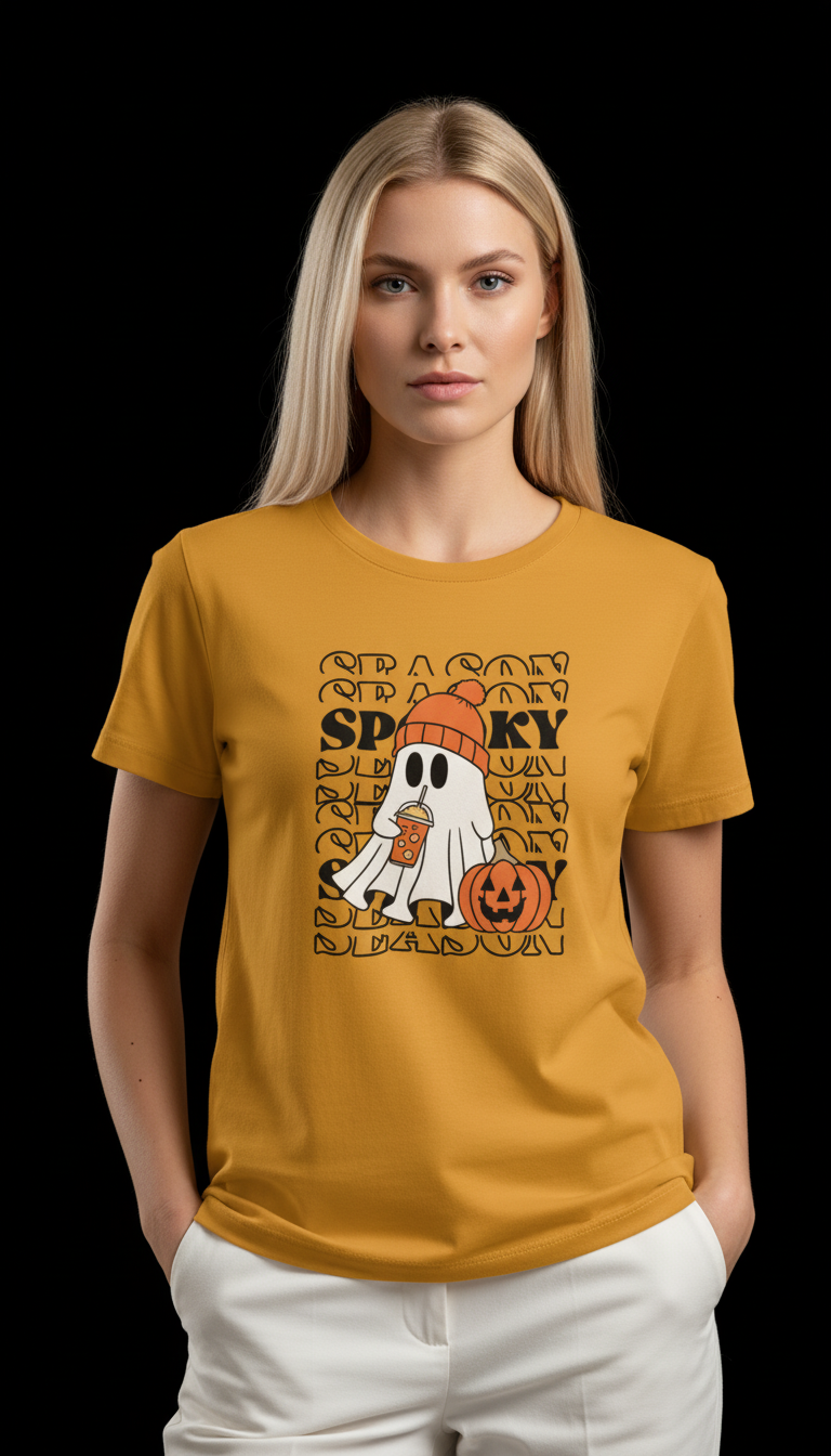 Spooky Halloween Cotton T-Shirt for Women | Cute Ghost Graphic Tee