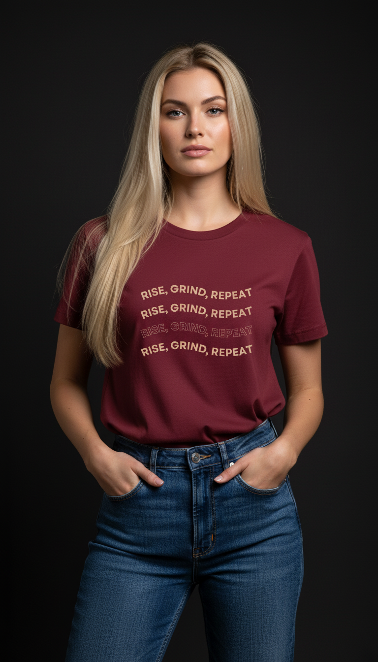 Rise, Grind, Repeat Cotton T-Shirt for Women | Motivational Graphic Tee
