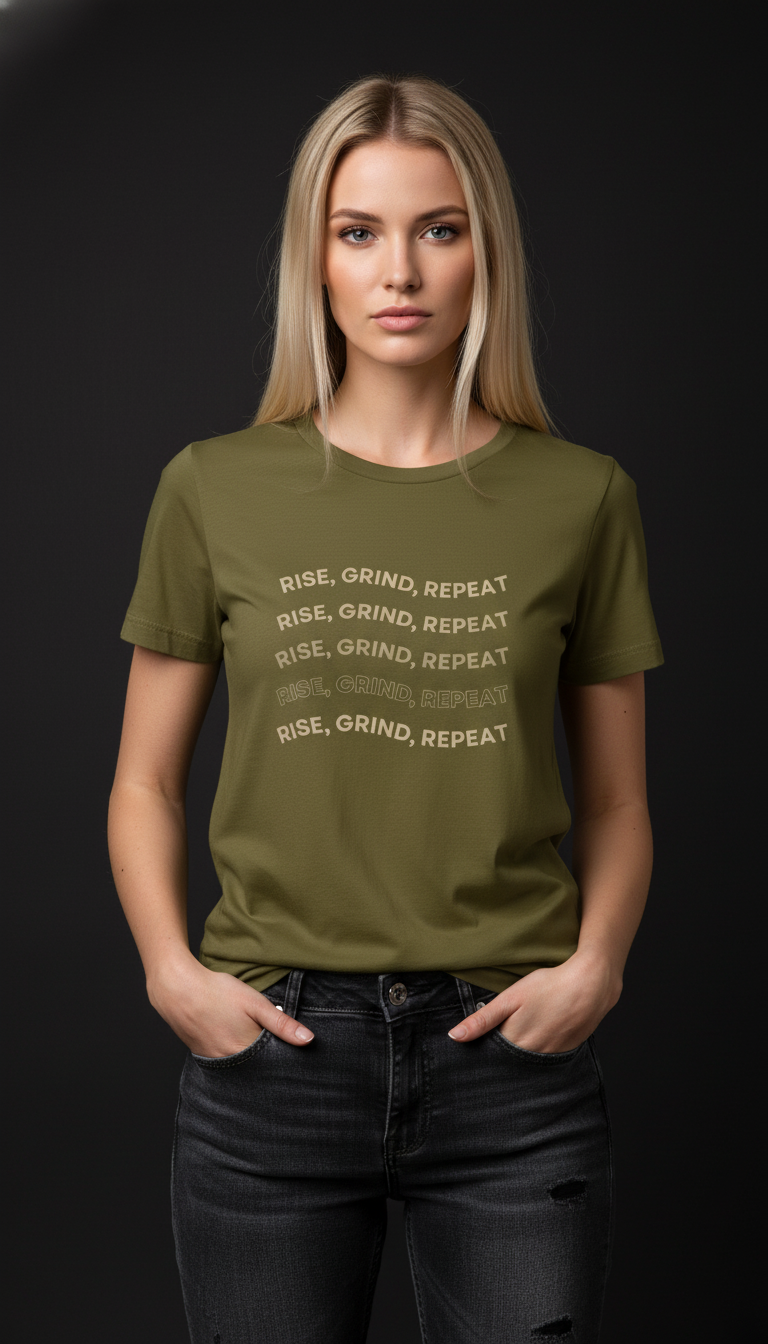 Rise, Grind, Repeat Cotton T-Shirt for Women | Motivational Graphic Tee