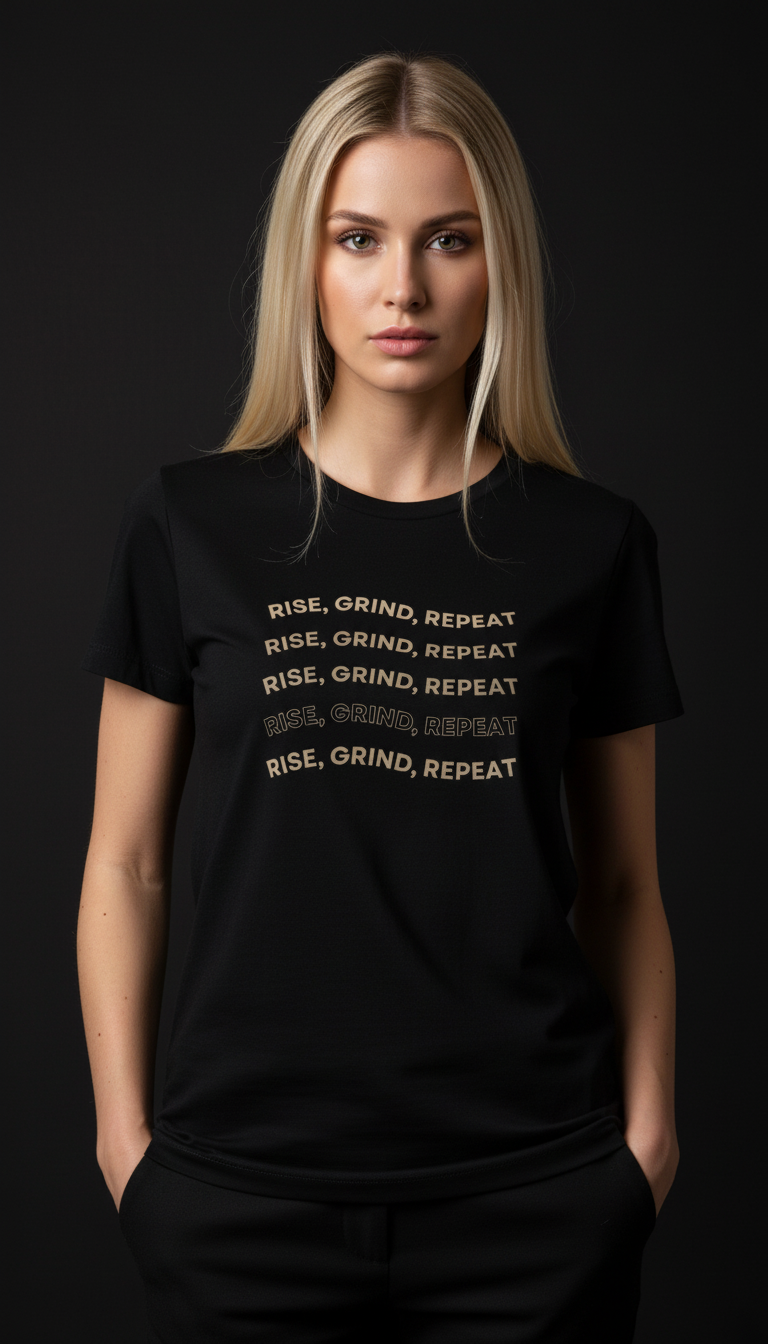 Rise, Grind, Repeat Cotton T-Shirt for Women | Motivational Graphic Tee