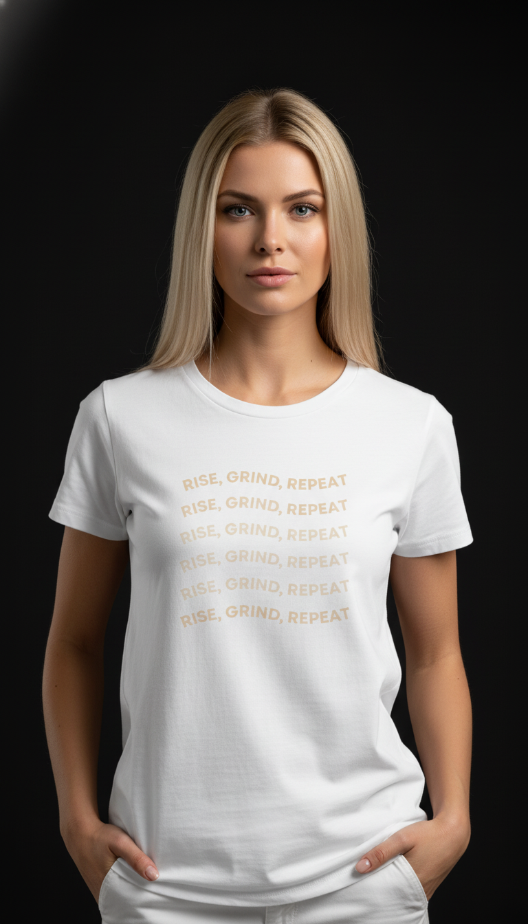Rise, Grind, Repeat Cotton T-Shirt for Women | Motivational Graphic Tee