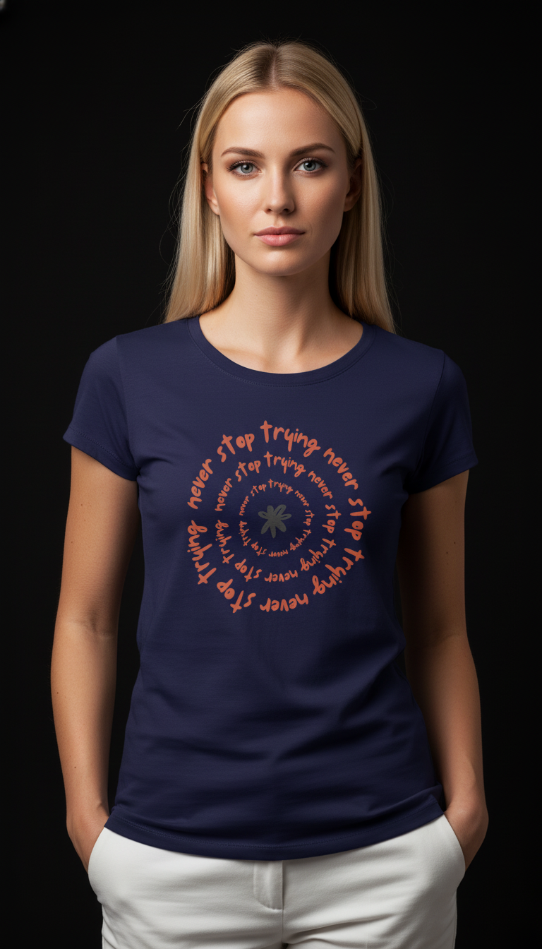 Never Stop Trying Cotton T-Shirt for Women | Motivational Graphic Tee