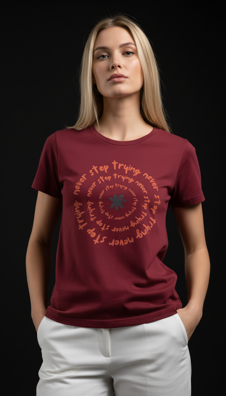 Never Stop Trying Cotton T-Shirt for Women | Motivational Graphic Tee