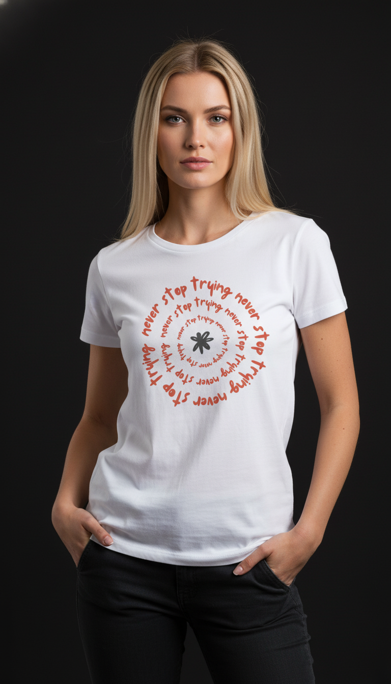 Never Stop Trying Cotton T-Shirt for Women | Motivational Graphic Tee
