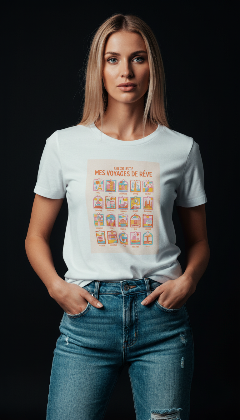 Dream Travel Checklist Mauve Cotton T-Shirt for Women | Travel Graphic Tee