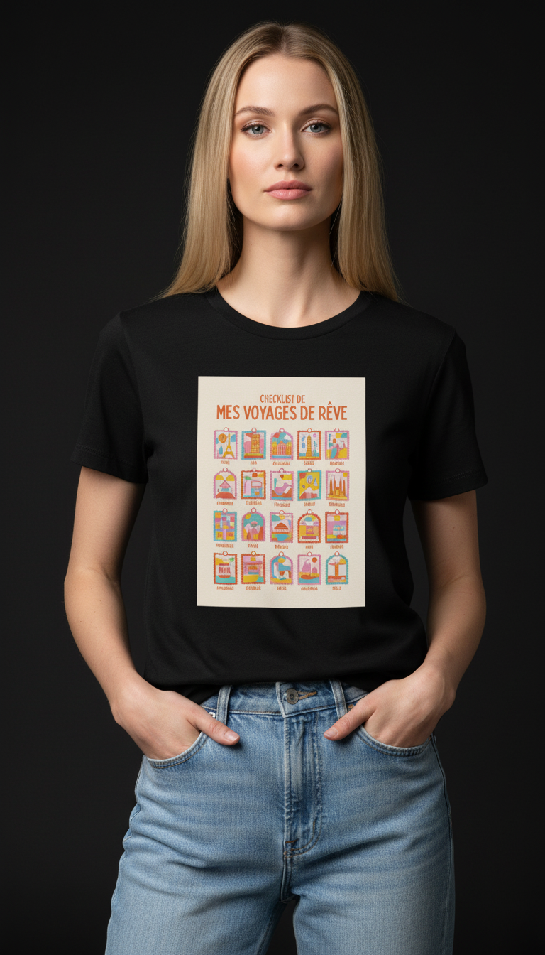 Dream Travel Checklist Mauve Cotton T-Shirt for Women | Travel Graphic Tee