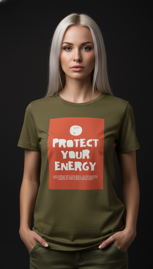 Protect Your Energy Cotton T-Shirt for Women | Motivational Graphic Tee