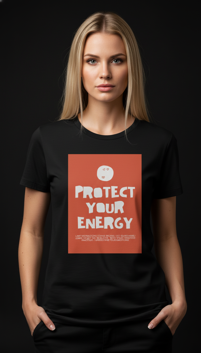 Protect Your Energy Cotton T-Shirt for Women | Motivational Graphic Tee