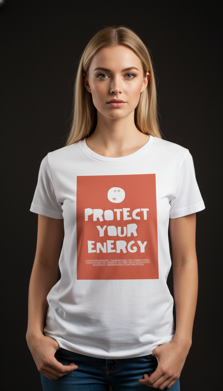 Protect Your Energy Cotton T-Shirt for Women | Motivational Graphic Tee