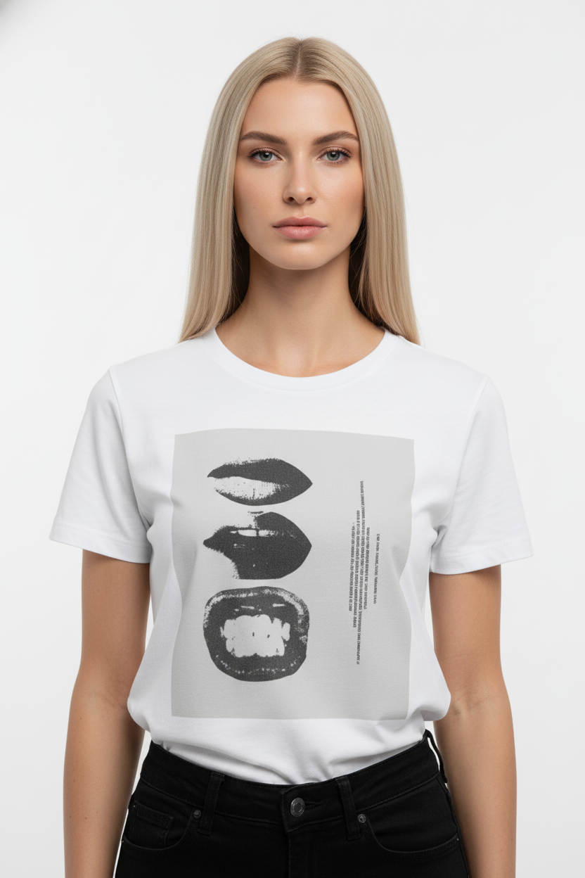 Abstract Lips Graphic T-Shirt for Women – Street Style Statement Tee