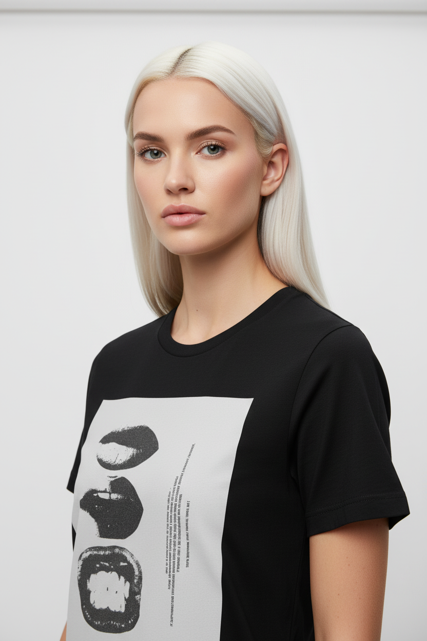 Abstract Lips Graphic T-Shirt for Women – Street Style Statement Tee