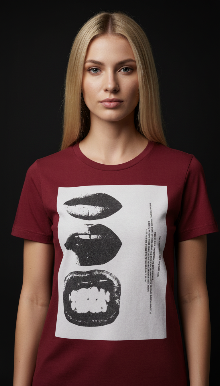 Abstract Lips Graphic T-Shirt for Women – Street Style Statement Tee