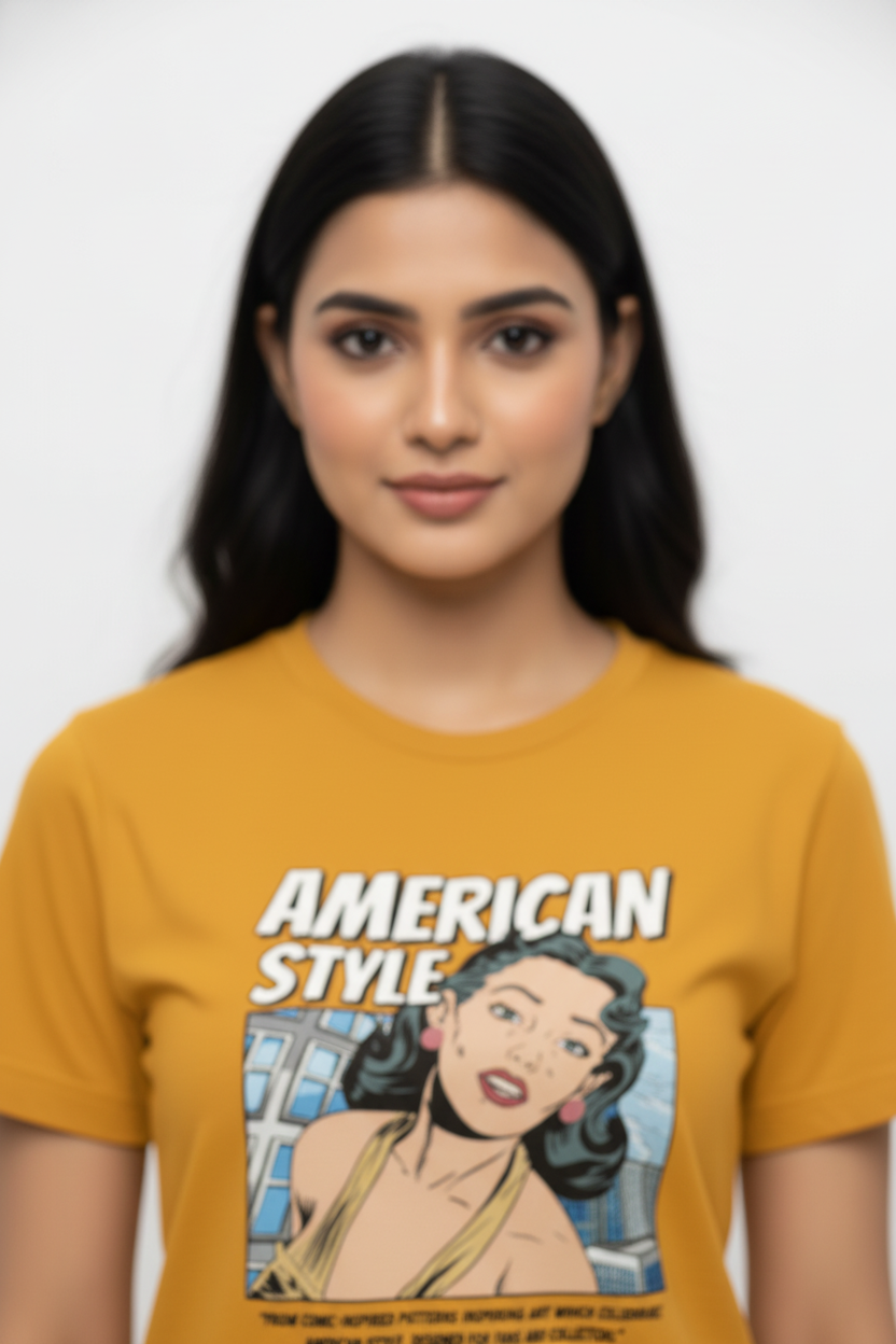 “American Style” Retro Comic Graphic T-Shirt for Women