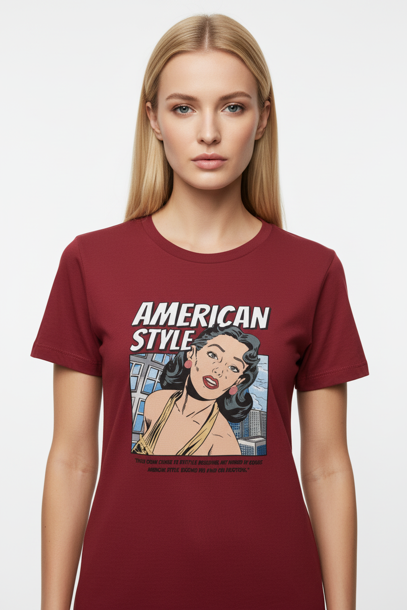 “American Style” Retro Comic Graphic T-Shirt for Women
