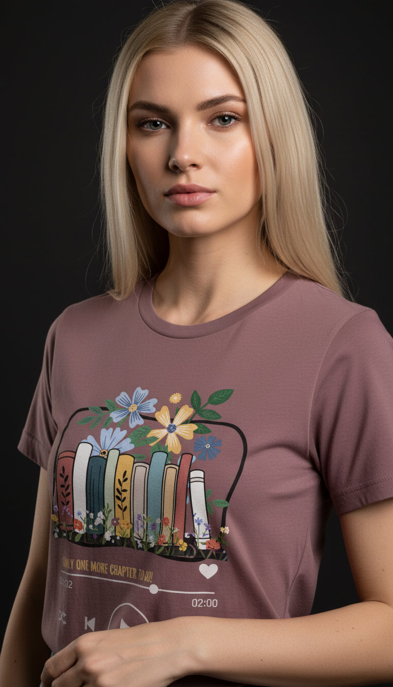 “Only One More Chapter” Book Lover Graphic Maroon T-Shirt for Women