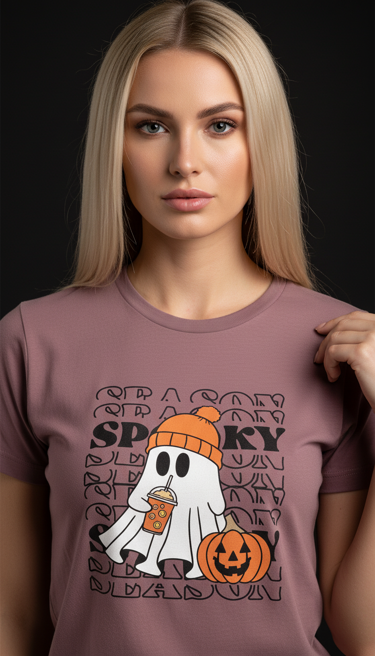 Spooky Halloween Cotton T-Shirt for Women | Cute Ghost Graphic Tee