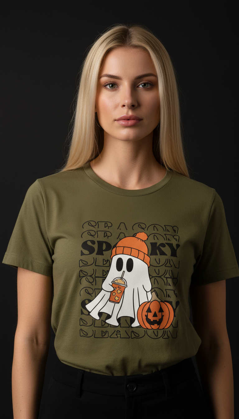 Spooky Halloween Cotton T-Shirt for Women | Cute Ghost Graphic Tee