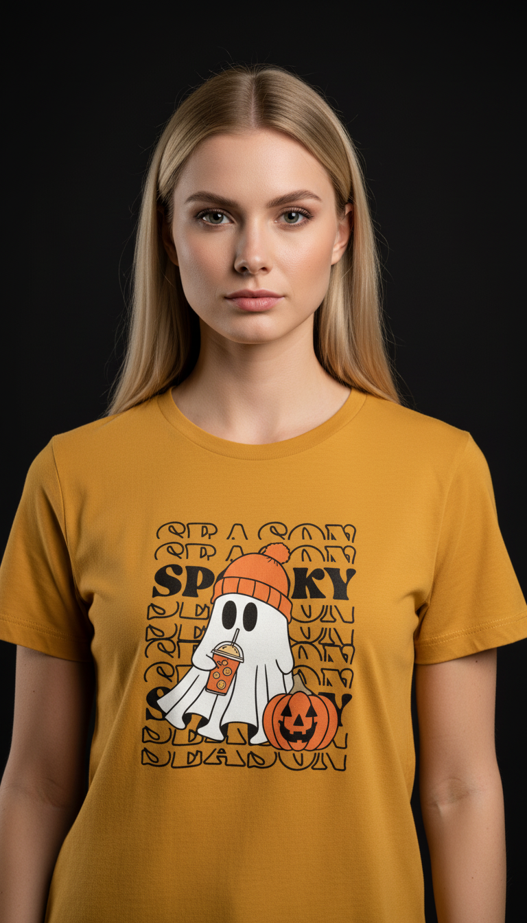 Spooky Halloween Cotton T-Shirt for Women | Cute Ghost Graphic Tee