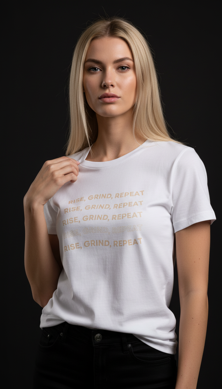 Rise, Grind, Repeat Cotton T-Shirt for Women | Motivational Graphic Tee