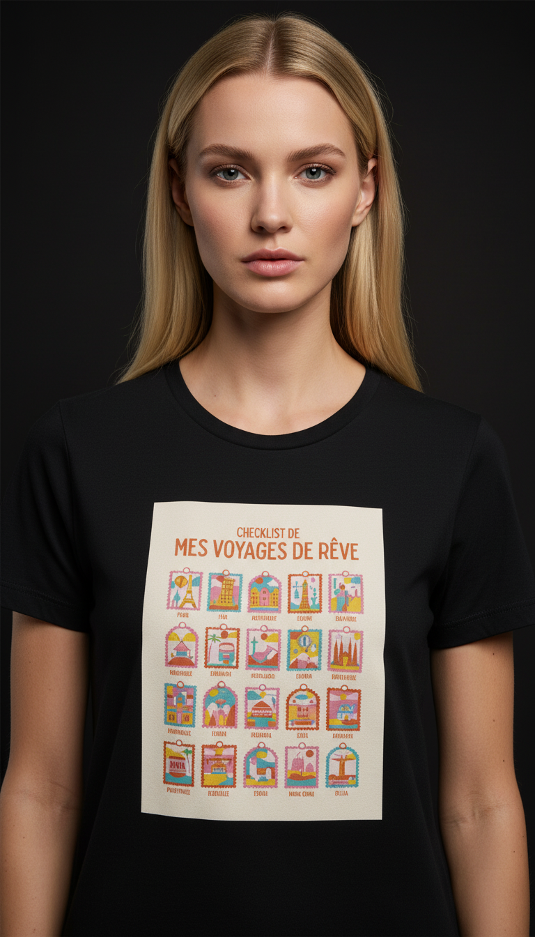 Dream Travel Checklist Mauve Cotton T-Shirt for Women | Travel Graphic Tee