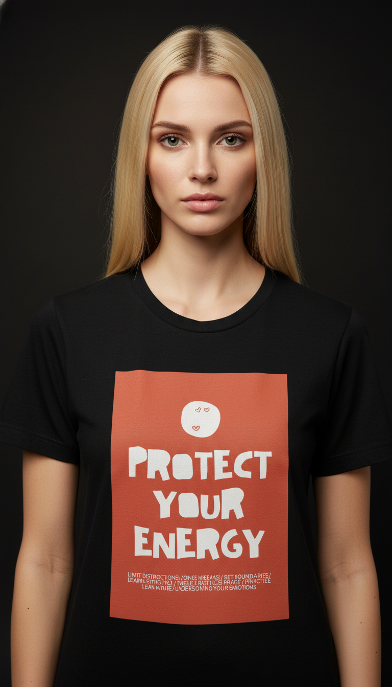 Protect Your Energy Cotton T-Shirt for Women | Motivational Graphic Tee