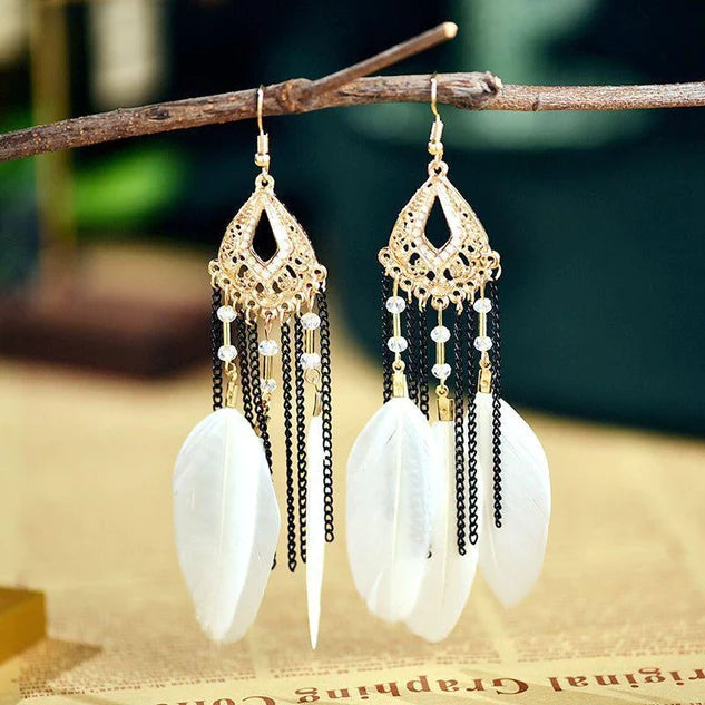 Beaded & Feather Dangling Earrings | Multiple Colors